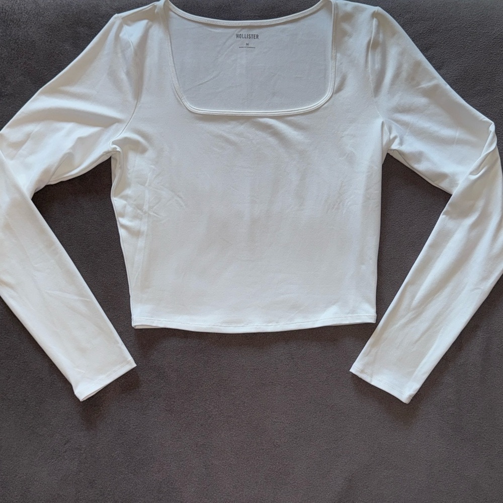 Hollister White Long Sleeve Square Neck Top Medium Casual Staple Essential - Picture 4 of 12